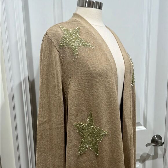 New! Lane Bryant Open Cardigan gold Stars Plus Size 4X 26/28 Beige NWT